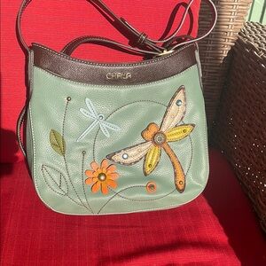 Chala Mint Green Crossbody Bag with Dragonfly and Floral Accents New